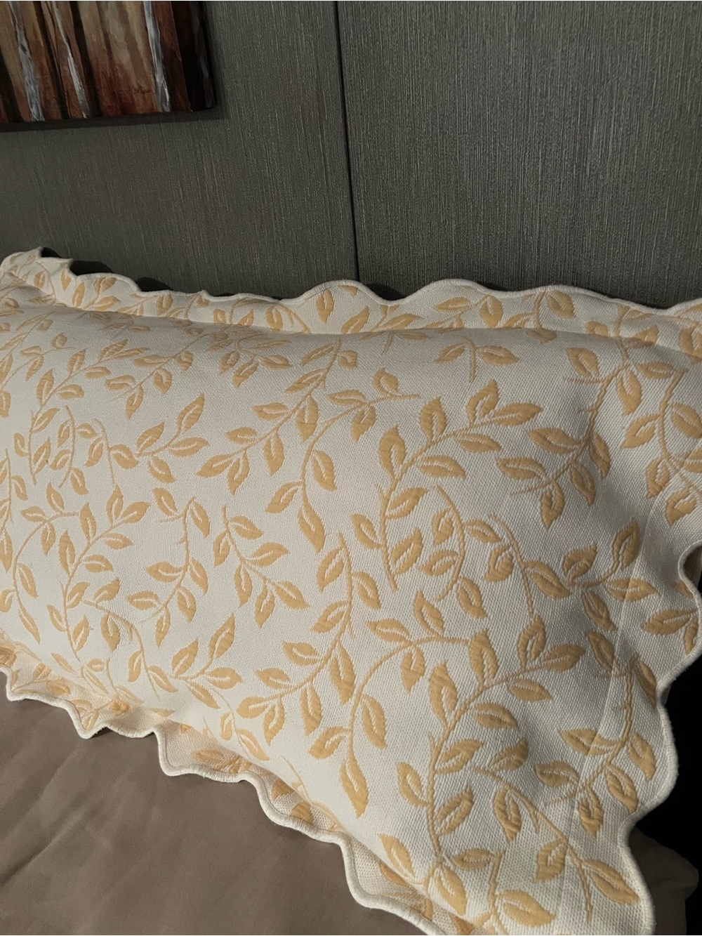 Cream and Gold Embroidered Leaf Decorative KING Shams Set